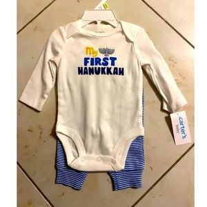 NWT Carter’s My First Hanukkah 3 Month Infant Bodysuit & Pants With menorah